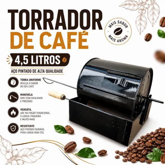 Torrador de Café Manual 5 Litros Aço