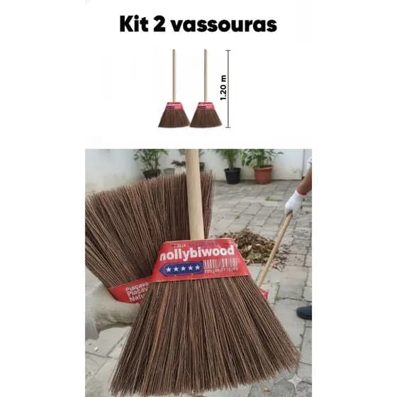 Kit com 2 Vassouras de Piaçava Nº 5 | Resistentes para Quintal e Calçada