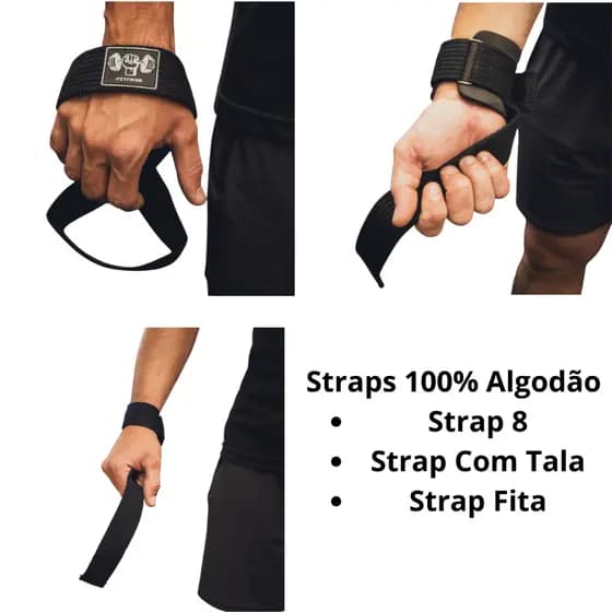 Par Straps 100% Algodão Academia Musculação Profissional Preto