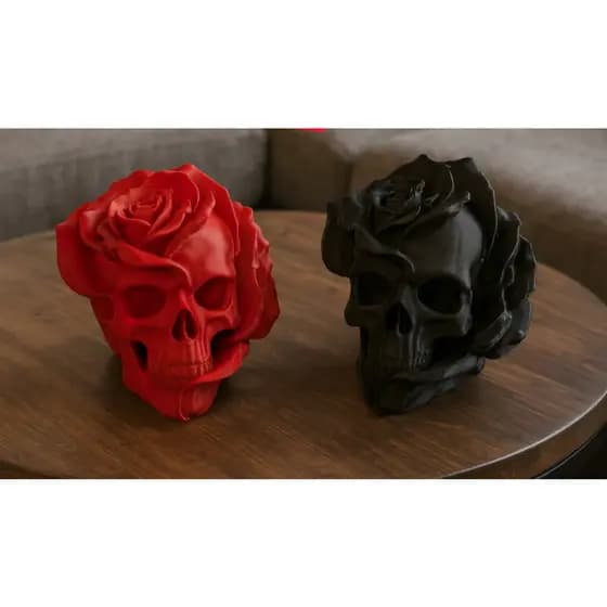 Escultura Caveira Rosa 3D | Decoração Geek, Gótica e Moderna