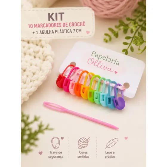 kit 10 marcadores de pontos e 1 agulha tapeceiro 7 cm