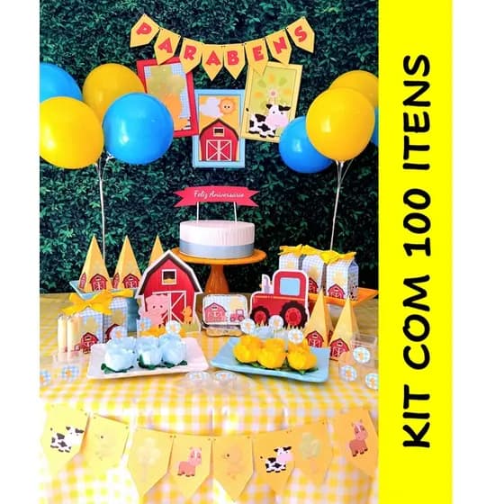 Fazendinha Menino Kit so um bolinho 100 itens