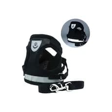 Coleira Peitoral Colete Refletivo Para Cachorro Gato Coelho Pet em Geral + Guia Tamanho P (S) Cor Preto