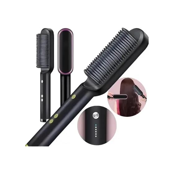 Escova Elétrica Alisadora De Cabelo 5 Em 1 Alisa, Hidrata, Modela, Alinha e Anti-Frizz Profissional 110/240V Cor Preto