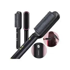 Escova Elétrica Alisadora De Cabelo 5 Em 1 Alisa, Hidrata, Modela, Alinha e Anti-Frizz Profissional 110/240V Cor Preto