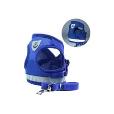 Coleira Peitoral Colete Confortavel Detalhes Refletivo Cachorro Gato Coelho Pet em Geral + Guia Tamanho P (S) Cor Azul