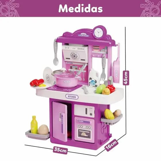 Kit Mini Cozinha De Brinquedo Fogão Geladeira Forno Solta Água E Som