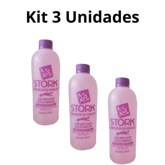 Kit 3 Removedor De Esmaltes Sem Acetona Stork 500ml Óleo Amêndoas