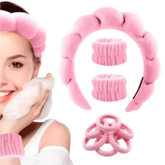 Kit Skincare Tiara Nuvem, munhequeiras e elásticos