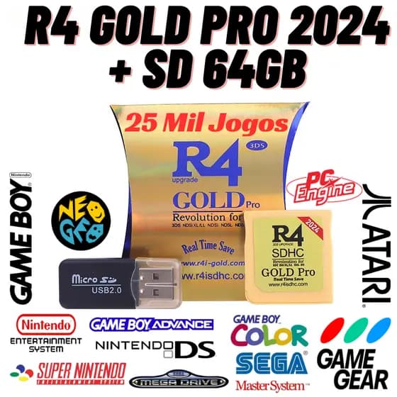 Cartão Cartucho R4 Gold Pro 2026 Sd 64gb 25000 Ds 2ds 3ds