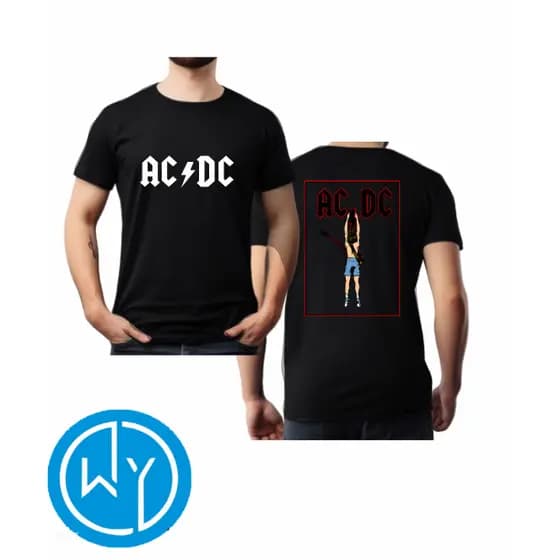 Camiseta AC DC Unissex frente e costa Estampada Algodão premium Camisa Blusa de Banda de Rock