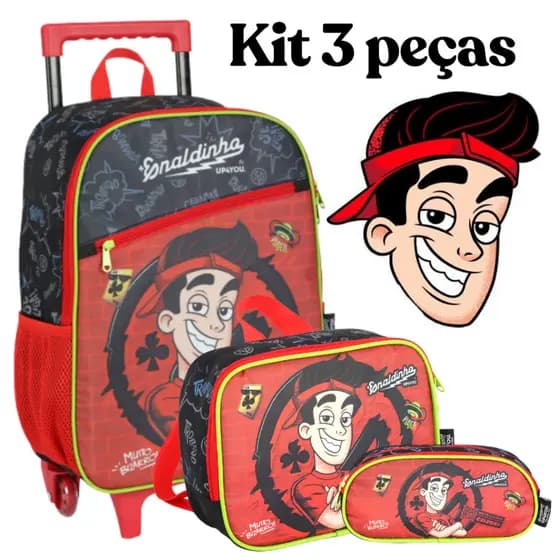 Kit Escolar Enaldinho - 3 itens - Mochila de Rodinha, Lancheira Térmica e Estojo