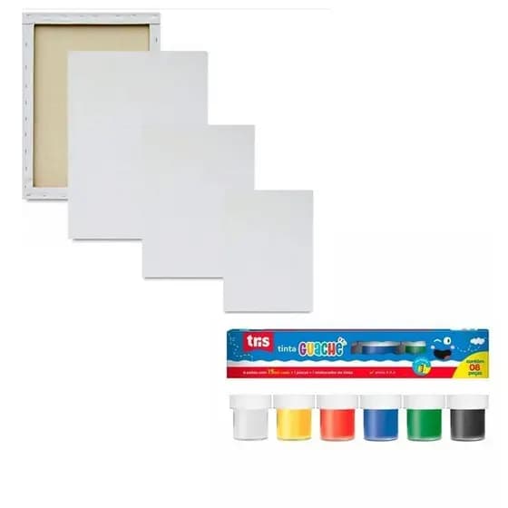 TELA PARA PINTURA E KIT DE TINTA E PINCEL ARTES
