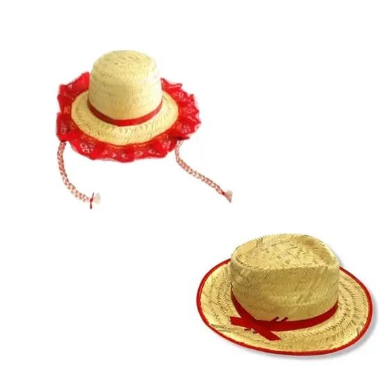 CHAPÉU DE PALHA INFANTIL FEMININO OU MASCULINO C/ DETALHES EM VERMELHO