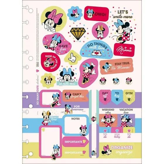 Folhas de Adesivos Minnie para Tilidisco, Caderno de disco e Argolado, universitário - 2 Folhas Tilibra