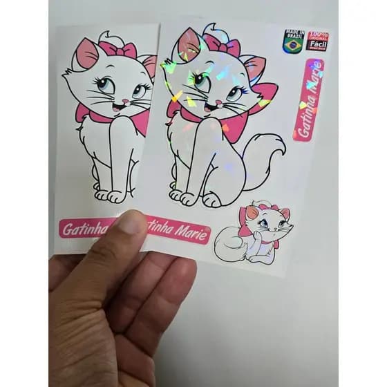 Adesivos Gatinha Marie Kit com 4 Vinil Holográfico e o Vinil Premium de Altíssima Qualidade e Resistente à Água