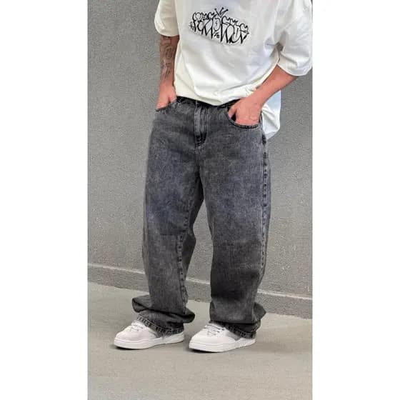 Calça Jeans Baggy Balão Oversized Grafite Estonada Masculina Feminina Skate