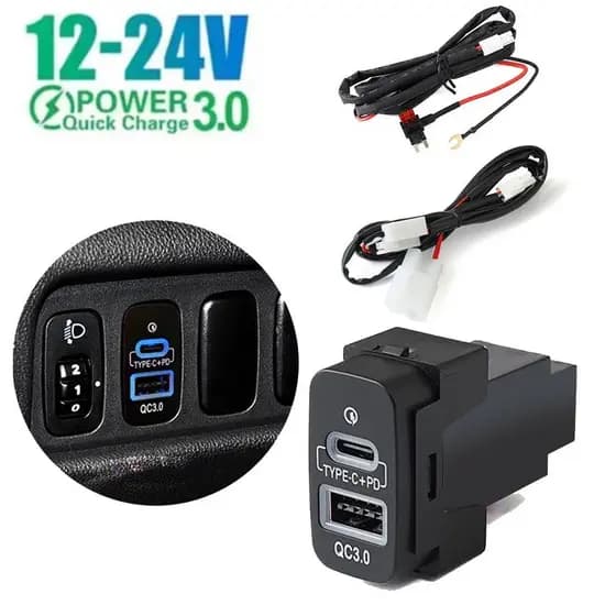 Carregador Rápido USB Para Carro Tipo-C PD + A Soquete Mitsubishi Outlander Lancer EX Pajero Sport ASX V73 V93 V97 Carre