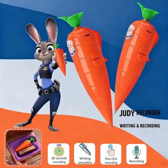 2 Pcs 2 Em 1 Cartoon Cenoura Gravador De Voz Brinquedo Caneta De Estudante Fofa Com Função De Gravação Zootopia 2 Decora