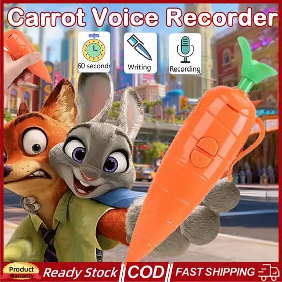 Caneta Gravadora De Voz De Cenoura Multifuncional Zootopia Brinquedo De Som Eletrônico Pode Escrever Esferográfica Graff