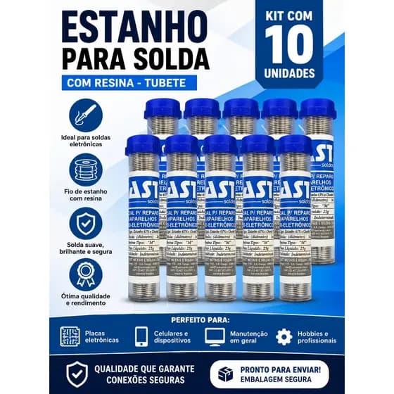Kit 10 Tubos Estanho Solda Cast Fio 1mm 25g Liga 63/37