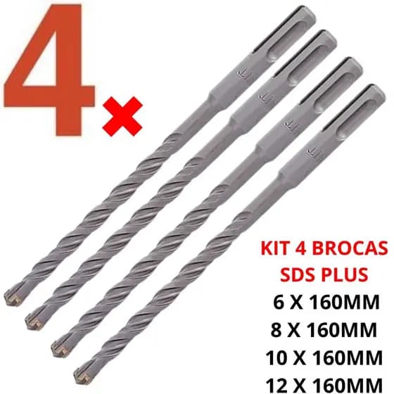 Kit Jogo De Brocas P/ Concreto 6mm 8mm 10mm 12mm Sds plus Mtx