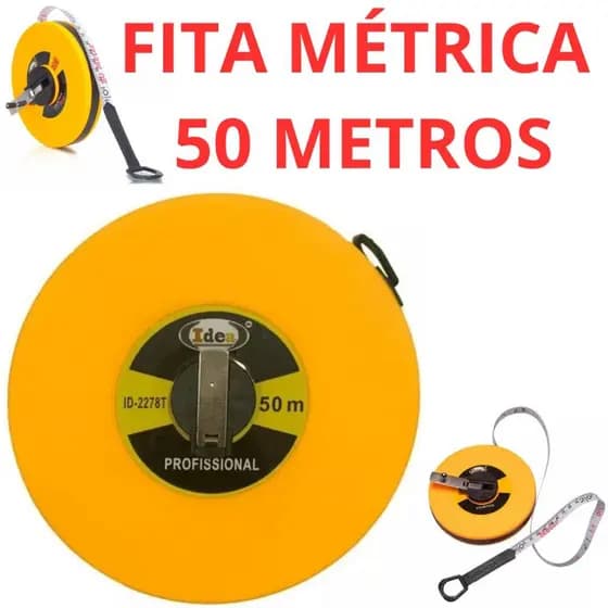 Fita Métrica Trena 50 Metros Fibra De Vidro Longa Tipo C/ Manivela