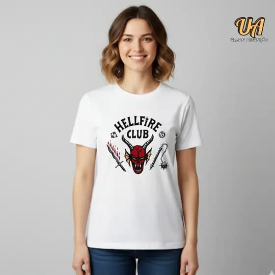Camiseta Feminina Unissex Plus Size Oversized Série Stranger Things Hellfire Club - 100% Algodão