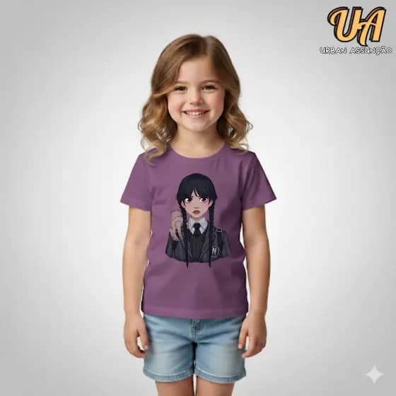 Camiseta Feminina Infantil Desenho Wandinha Moda Menina - 100% Algodão