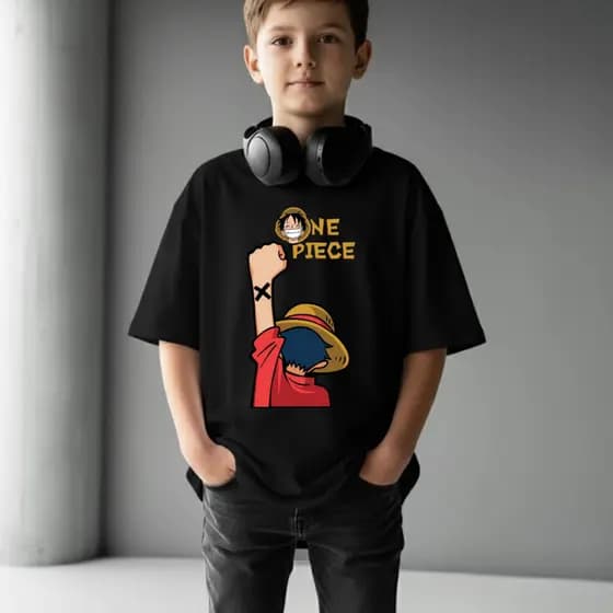 Camiseta Infantil Masculina e Unissex Anime e Desenho One Piece Monkey Luffy Super Macia 100% Algodão