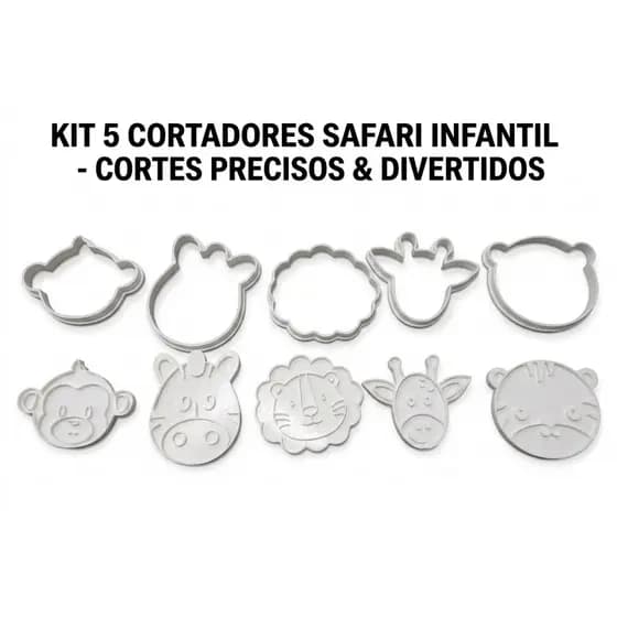 Cortadores Safari Animais Kit 5 Infantil Biscoito Bolacha Massinha Decorar