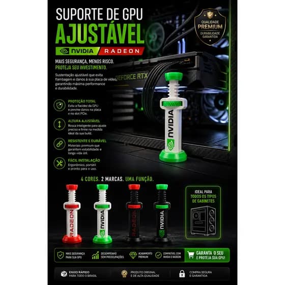 Suporte Anti-Sag Placa de Vídeo GPU Ajustável Premium - NVIDIA/AMD