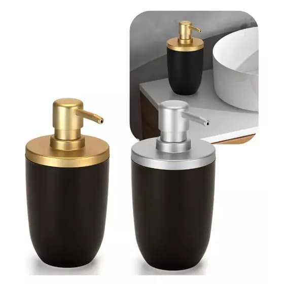 Porta Sabonete Liquido Luxo Para Lavabo Cor Preto Com Prateado
