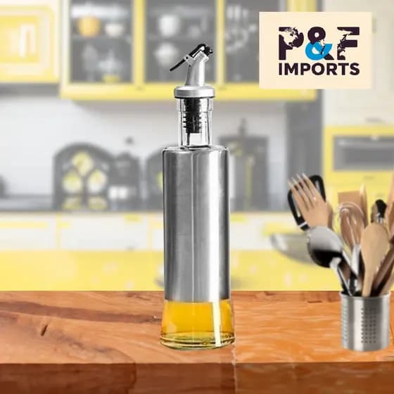 Kit Até 4 Galheteiro 500ml Porta Azeite e Vinagre de Vidro Premium e Aço Inox com Dosador