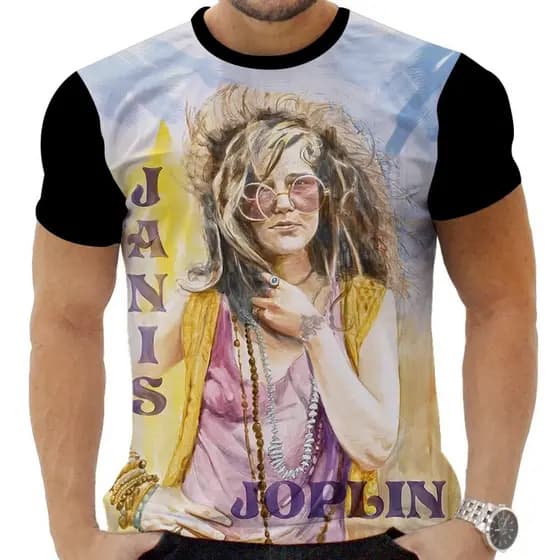 Camiseta Camisa Personalizada Rock Janis Joplin Hippie 7_x000D_