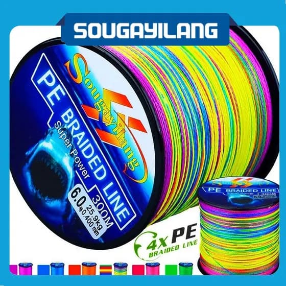Sougayilang Linha de pesca 300M / 328YDS 6 cores trançadas linhas de pesca 4 fios PE linha trançada carretel de pesca giratória