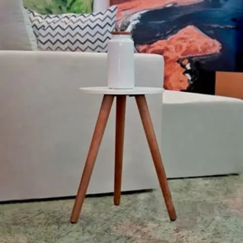 Mesa De Canto Lateral Centro Pé Palito Tripe Redonda MDF ou MDP Decorativa Para Sala LUNIM