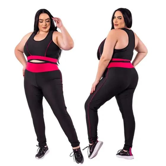 Conjunto Fitness Feminino Calça Legging Top Nadador Plus Size