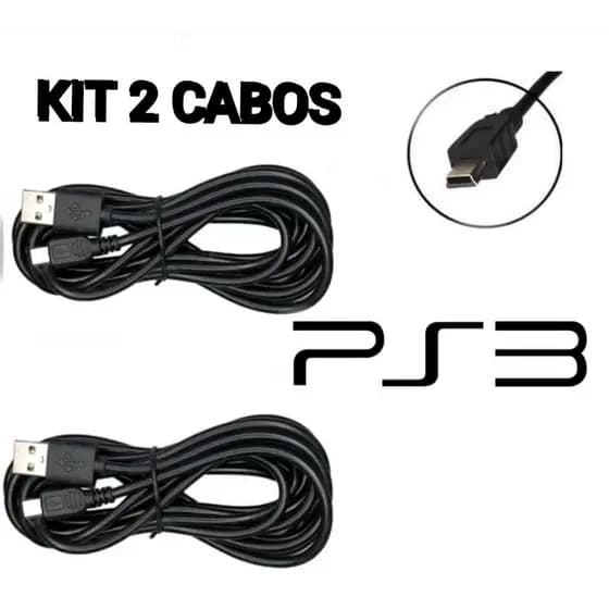 Kit 2 Cabos Para Controle de PS 3 V3 USB 1.5M Grande Turbo Reforçado GPS Carregada e Joga