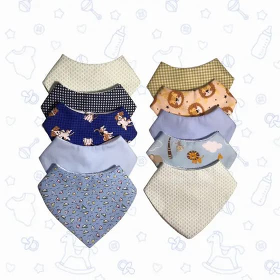 Kit 5 Babador Bebê Alimentação Pano De Boca Menino Menina Triângulo Infantil 100% Algodão