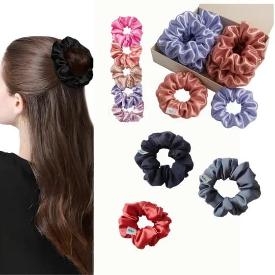 Kit Elástico Xuxinha De Cetim Laços De Cabelo Acessório Scrunchies Amarrador Buchinha Anti Frizz