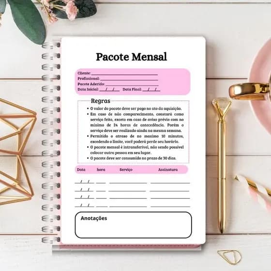 agenda para Pacote de serviço mensal , Nail designer, salão de beleza , etc - com 100 paginas