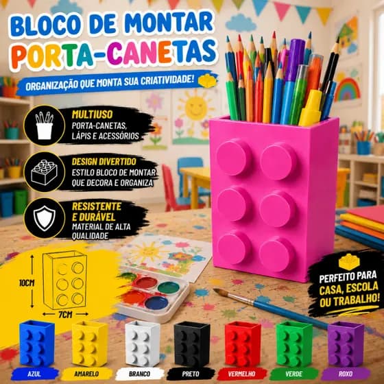 Porta Lápis e Canetas Bloco de Montar Estilo Retrô Infantil Decoração de Escritório e Estudos