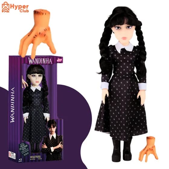 Boneca Wandinha Grande 45cm Articulada + Maozinha Brinquedo Action Figure