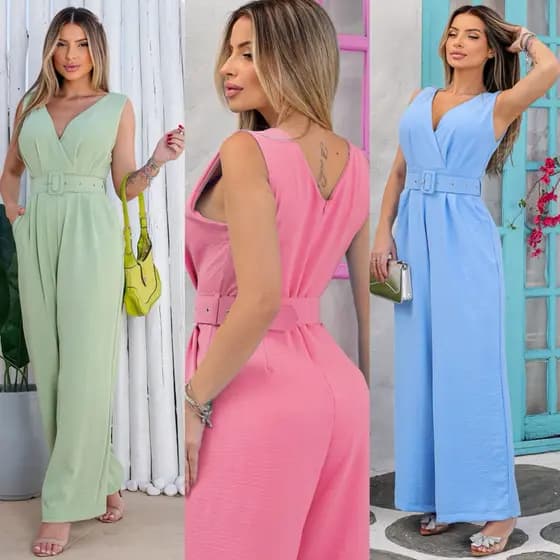 Macacão Longo Feminino Pantalona Social Alfaiataria Duna Luxo Festa Eventos