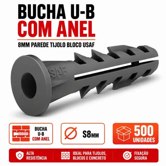 Bucha U-b Com Anel 8mm Parede Tijolo Bloco Usaf Com 500un
