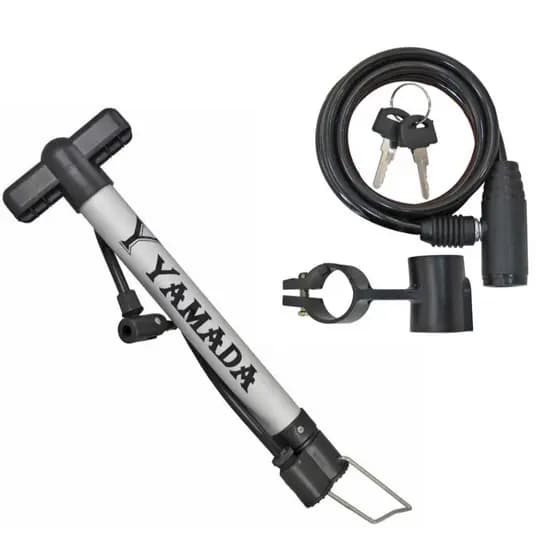 Kit Bomba Para Encher Pneu Bicicleta Moto Yamada + Cadeado Bike Moto Acessórios