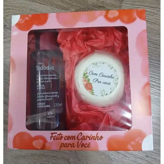 Kit Presente Óleo Bifasico Corporal Cereja e Avelã + Sabonete Natura Tododia