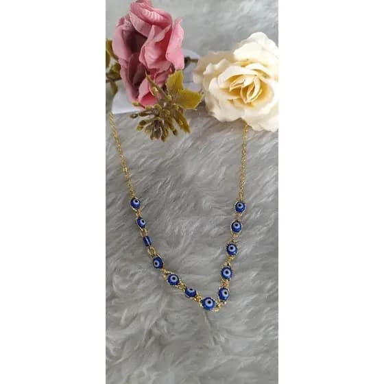 Colar amuleto olho grego azul corrente de olho grego folheado dourado