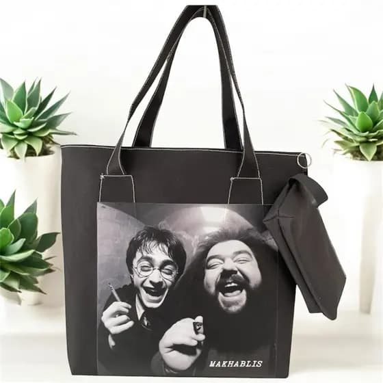 Kit bolsa fecho ziper + Necessarie Potter Praia Piscina Eco Bag Sacola Impermeável Lona Nylon Feminina Ecológica Preta